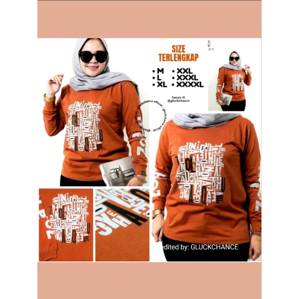 BAJU ATASAN KAOS DISTRO ZOLAQU POLOS TSHIRT ORANGE CINIUM TEBAL ZLQ WANITA LENGAN PANJANG KOMBINASI 