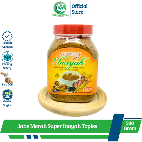 

Jahe Merah Super Inayah Kemasan Toples Isi 330 Gram I Plus Habbatussauda Ginseng Madu Propolis