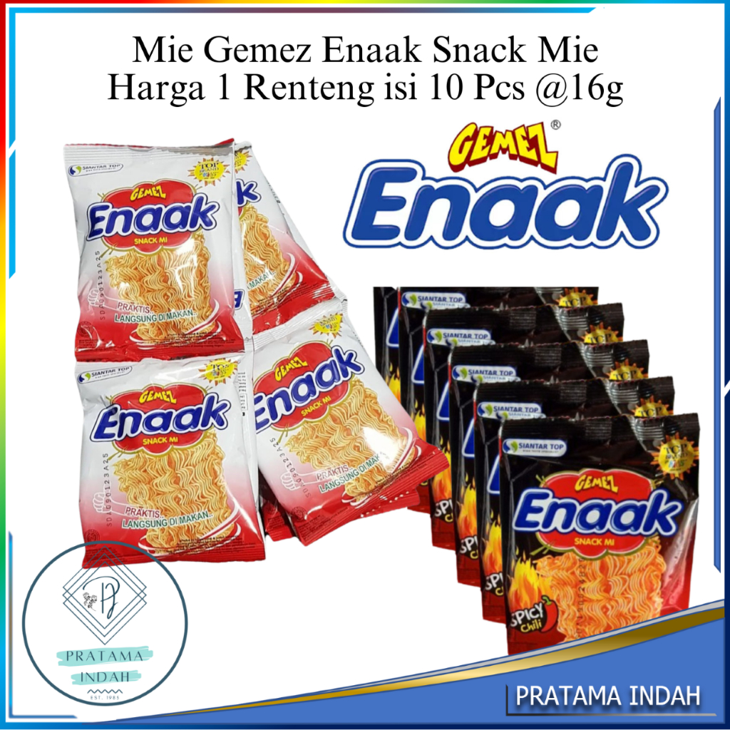 

Snack Mi Gemez Enaak Siantar Top 1 Renceng Isi 10 Pcs @16 Gram Cemilan Mie Remes Goreng