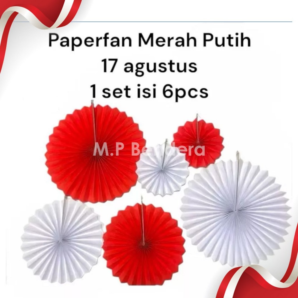 Paper fan merah set / paperfan 17 agustus merah putih