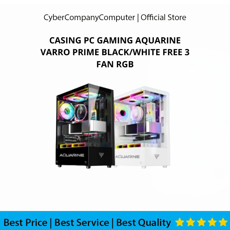 CASING PC GAMING AQUARINE VARRO PRIME FREE 3 FAN RGB HITAM & PUTIH- CASING VARRO PRIME ATX/mATX/iTX 