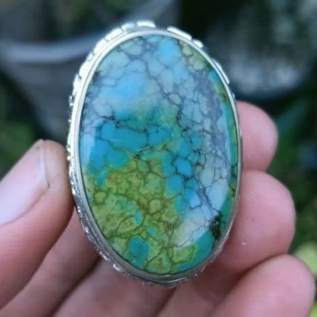 Cincin Batu Pirus Persia Natural Turquoise Blue Fancy Jumbo