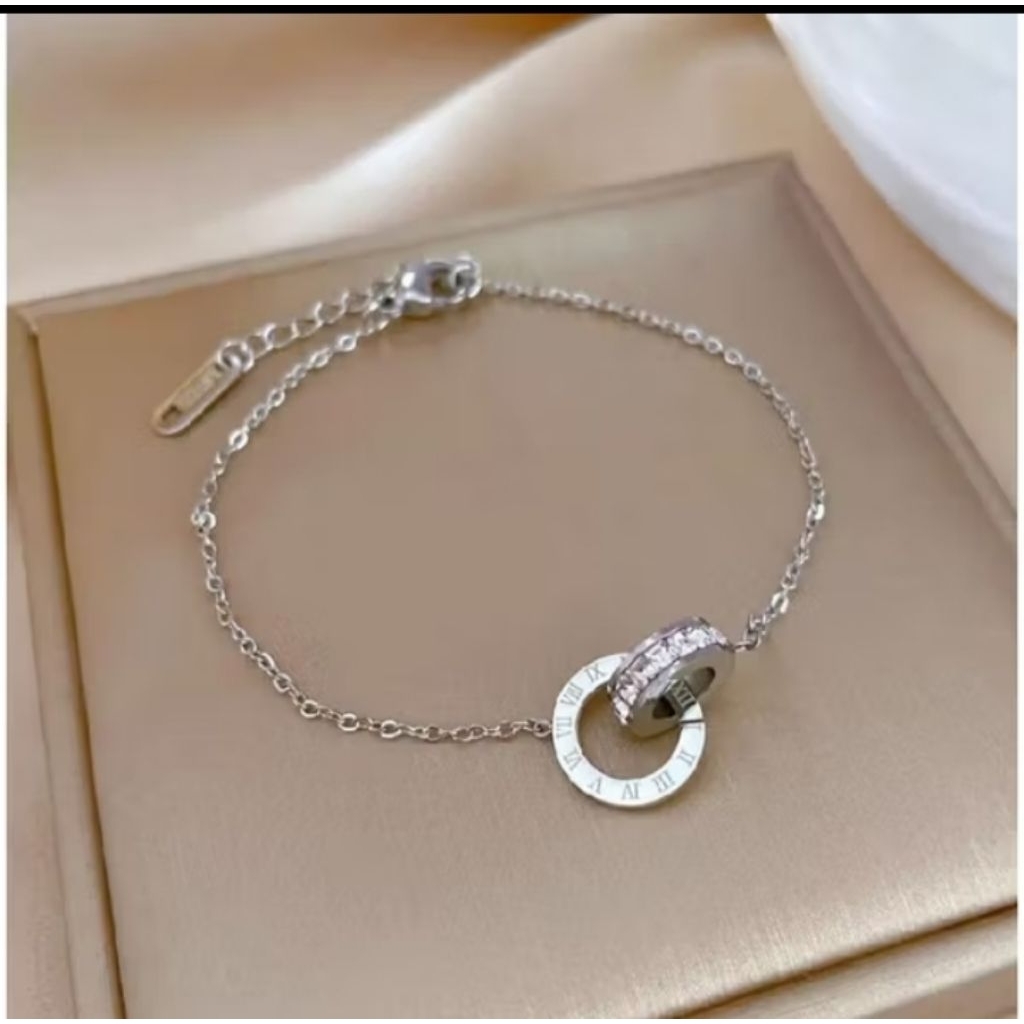 Gelang Titanium Asli Wanita Silver Terbaru