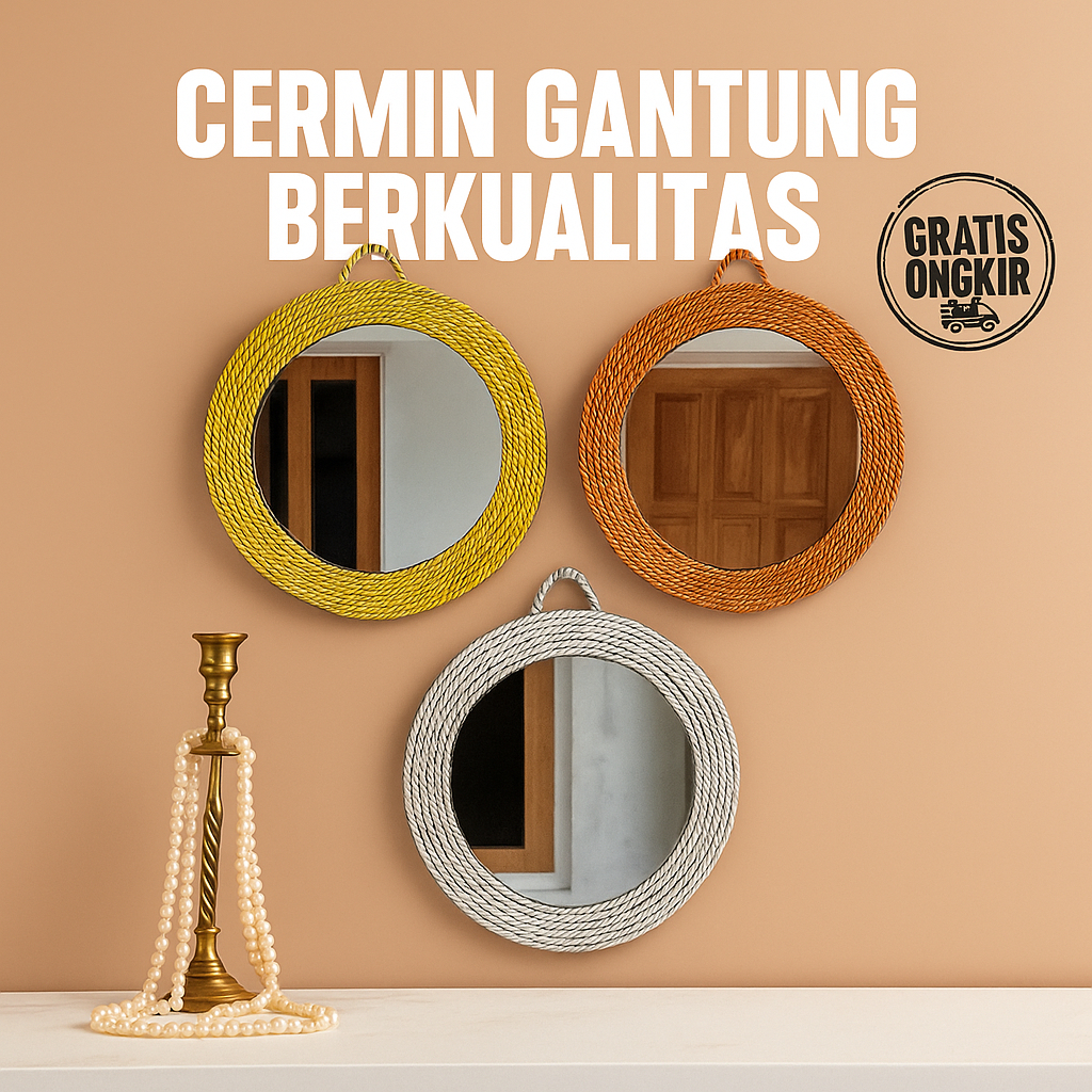 Cermin Kaca Aesthetic | Dekorasi Hias Dinding | Cermin Bulat Gantung