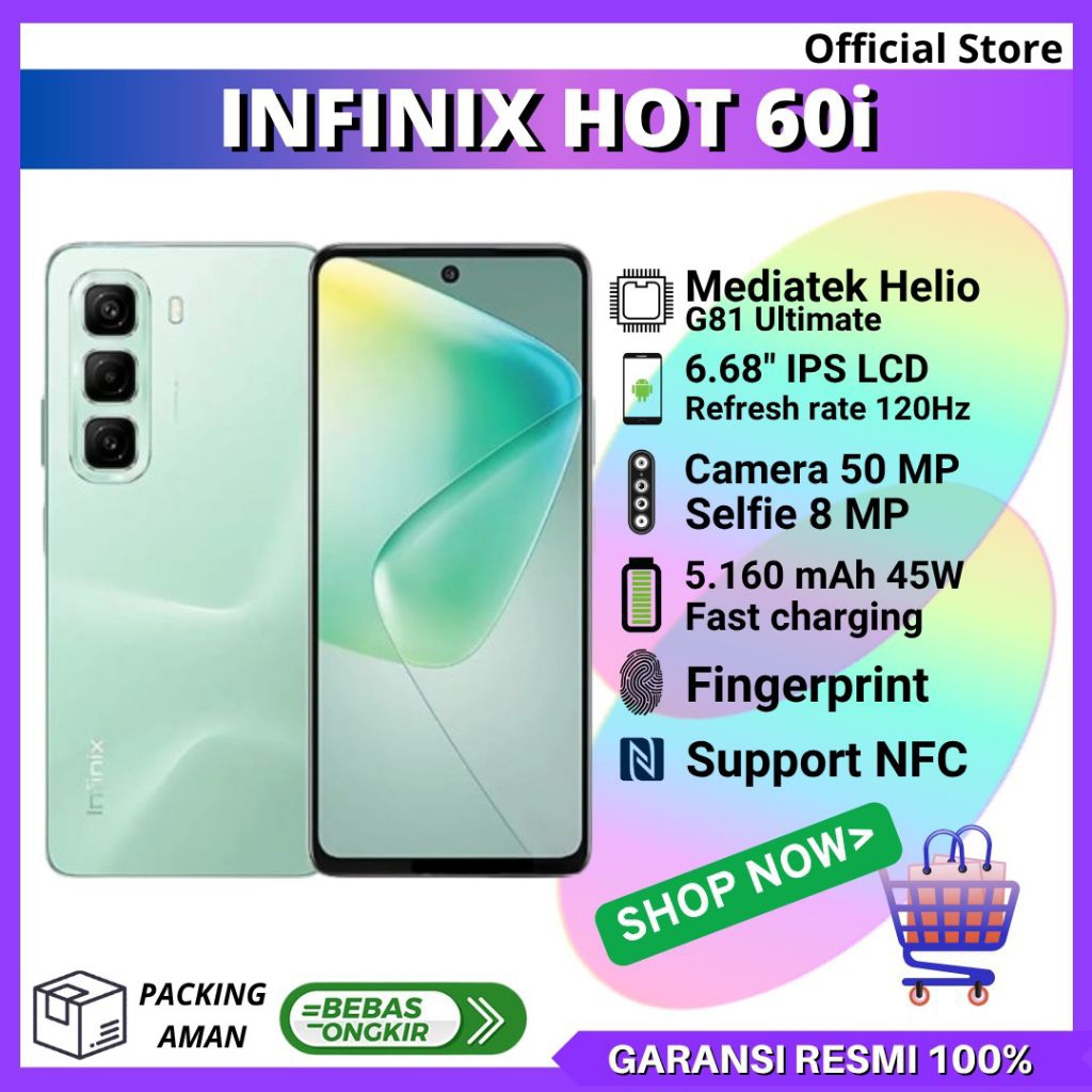 INFINIX HOT 60i 8/256 GB - INFINIX 60i 6/128 GB REFRESH RATE 120Hz NFC GARANSI RESMI