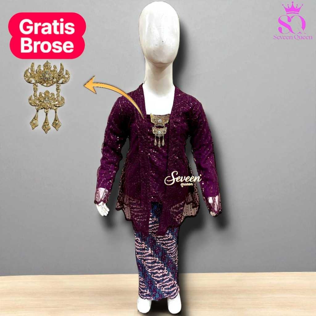 Brukat Anak Set Kondangan + Rok Plisket Batik | Baju Anak Cewek Bonus Bros Cantik