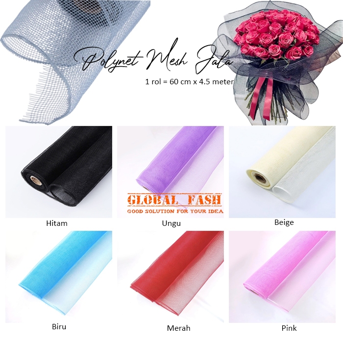 

Flower Wrapping Paper Polynet Mesh Korea / Rol Kain Tile Jaring / Kertas Buket Bunga Florist Polynet