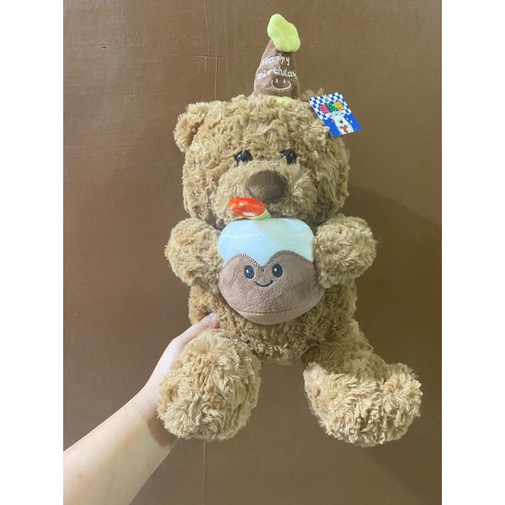Boneka Karakter Birthday Bear size 32cm / Boneka Beruang Kue Ulang Tahun / Boneka Birthday Bear with