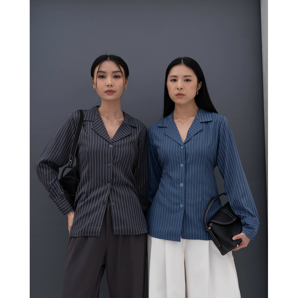 IWEARGRACIE - Morgan Strip fitted Shirt / Kemeja Wanita / Atasan Wanita / Blouse Wanita / Kemeja Ker