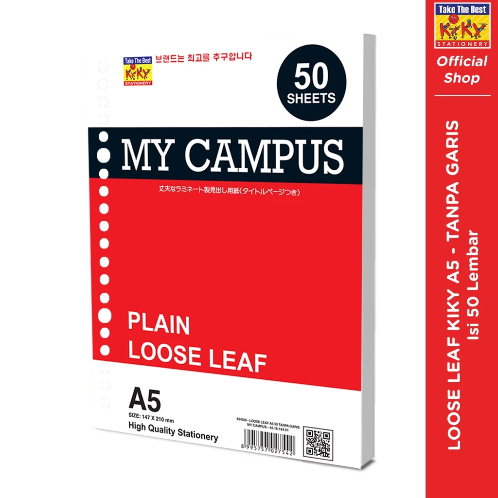 

KIKY Loose Leaf /Kertas File Putih Tanpa Garis Ukuran A5 50 Lembar
