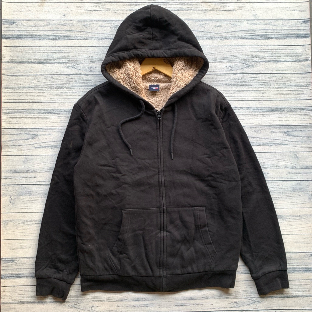 zip hoodie hitam sherpa polham