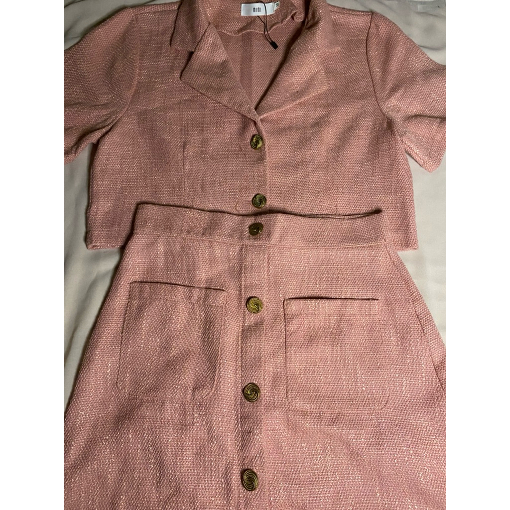 One Set Blouse& Rok Wanita Korea Look - Dusty Pink | Baju Cewek Casual Chic