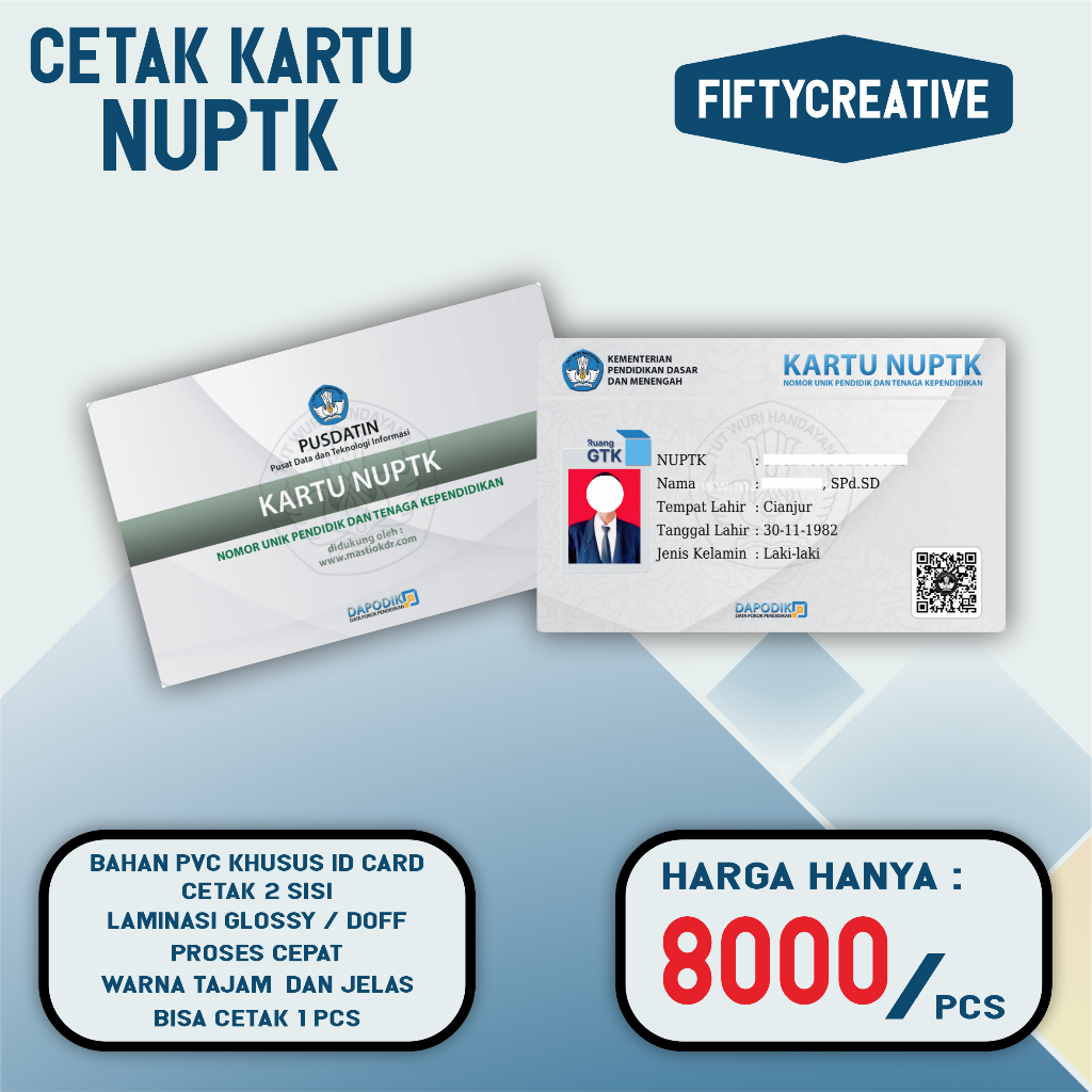 

Cetak kartu N U P T K Bahan PVC Tebal, Laminasi Tahan Gores dan Tahan Air
