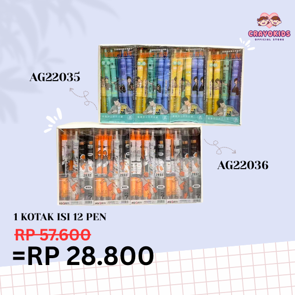 

CRAYOKIDS Pulpen Gel AIGO 0.5mm – Desain Lucu & Keren untuk Pelajar dan Kolektor