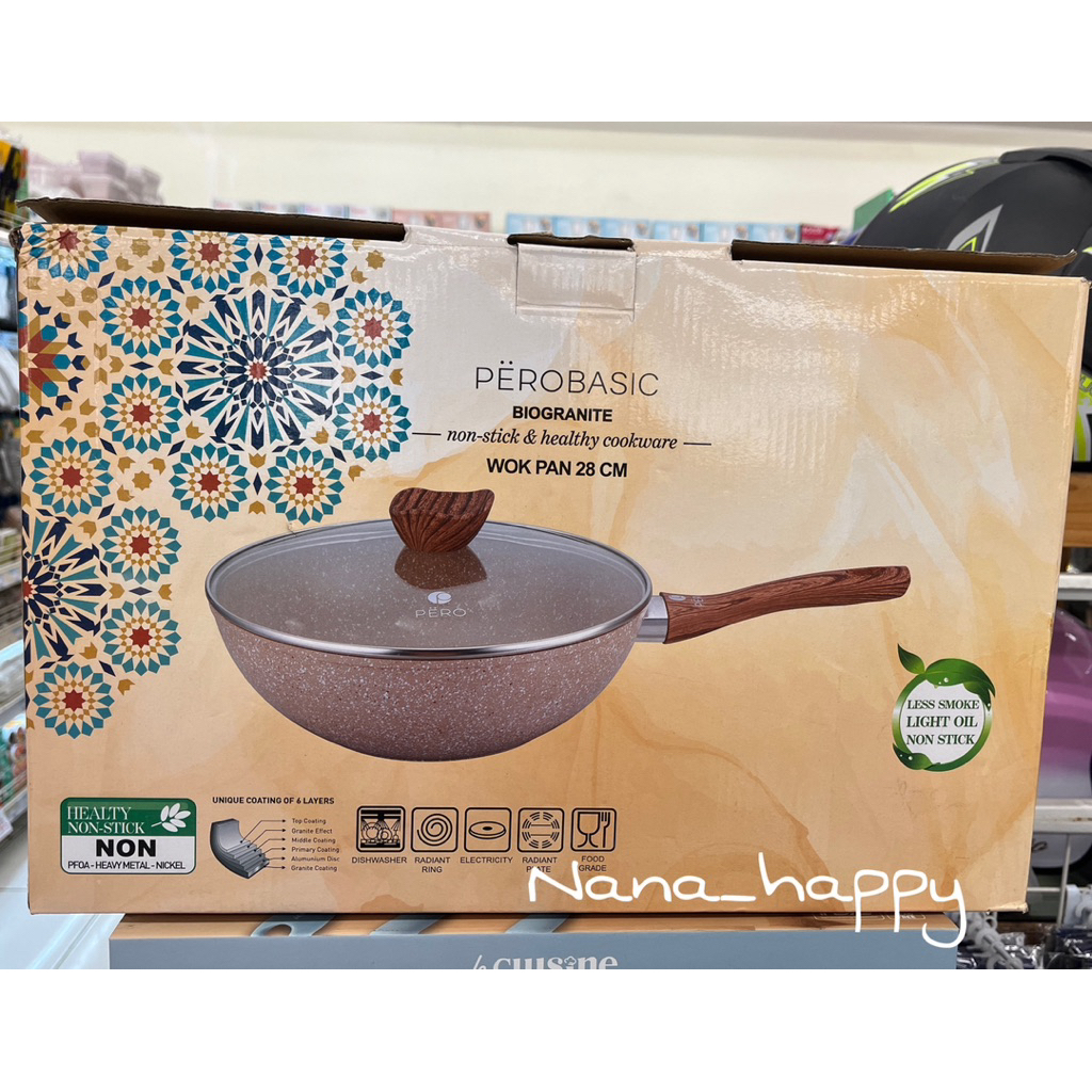 Pero Wok Pan 28cm With LID Biogranite Creamy n Mint