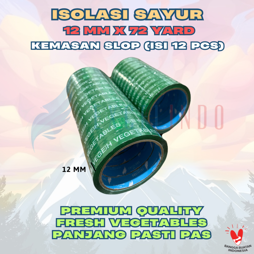 

(1 SLOP/ISI 12 PCS) EXCELINDO Lakban Sayur / Isolasi Sayur Fresh Vegetables 1/2 inch 12mm x 72 YARD PREMIUM QUALITY