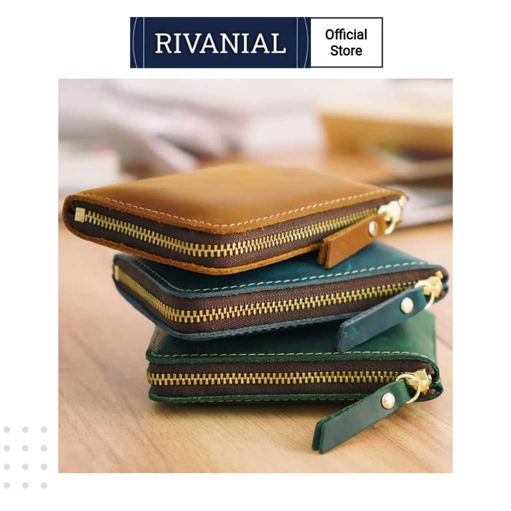RIVANIAL Dompet Wanita Koin Kecil Wallet Bahan Kulit Asli Leather Premium