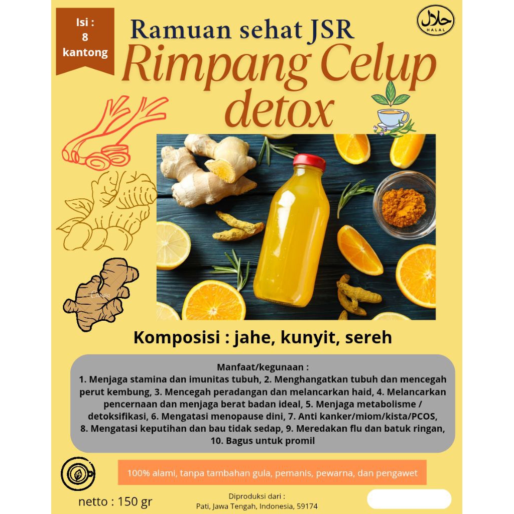 

RIMPANG CELUP DETOX SACHET ISI 8 KANTONG RAMUAN SEHAT JSR JAHE KUNYIT SEREH DIET SEHAT REMPAH ALAMI