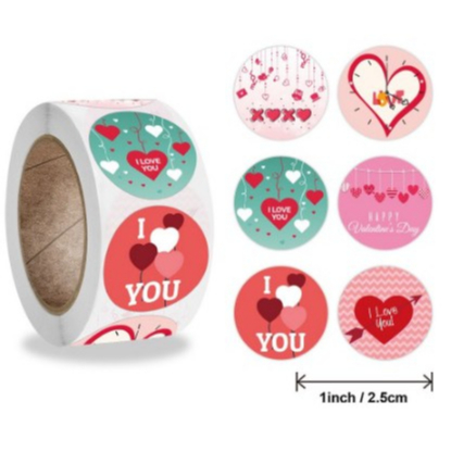 

V0003 Per Pcs Sticker Label Logo Tempel Happy Valentine I Love You Colorful Bulat D 2.5 Seal Kemasan