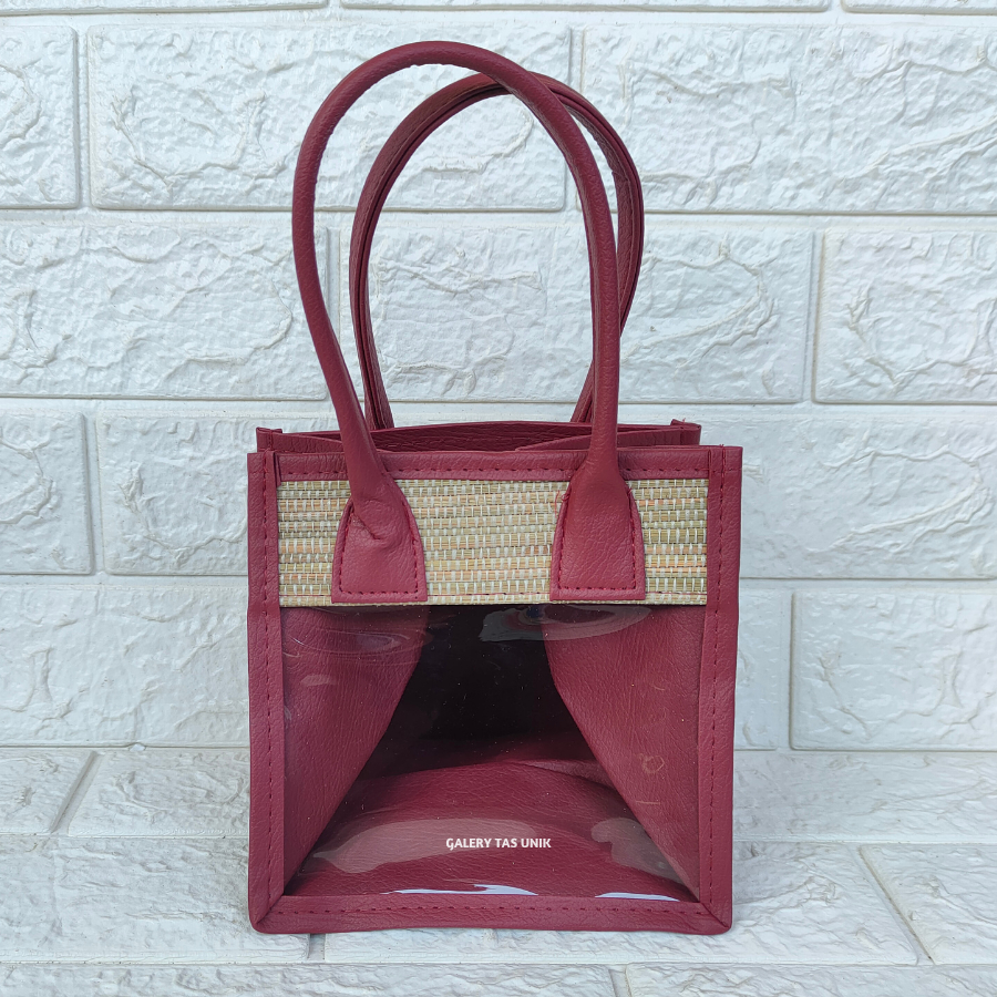 

Tas Hampers Mika Mendong (Maroon) Untuk 2 Toples Biggy Keranjang Parcel Mika Transparan Hari Raya