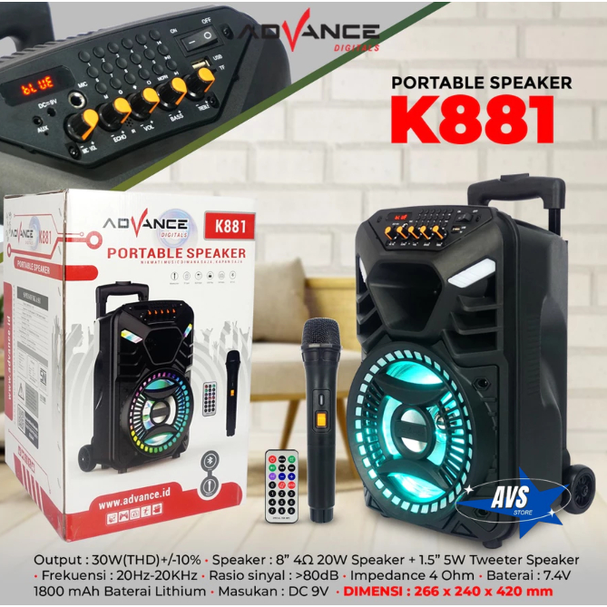 ADVANCE PORTABLE SPEAKER TROLLEY BLUETOOTH K881