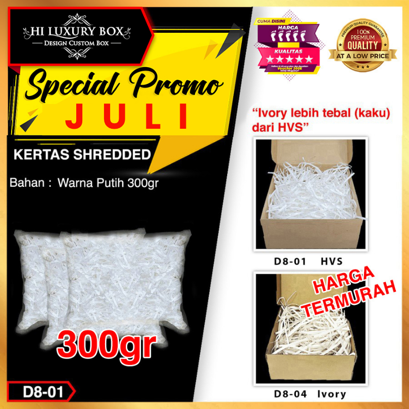

Gift Box Filler Shredded Paper | Kertas Cacah | Kertas Serut | Murah | 300 gr Isi Packing D8-01
