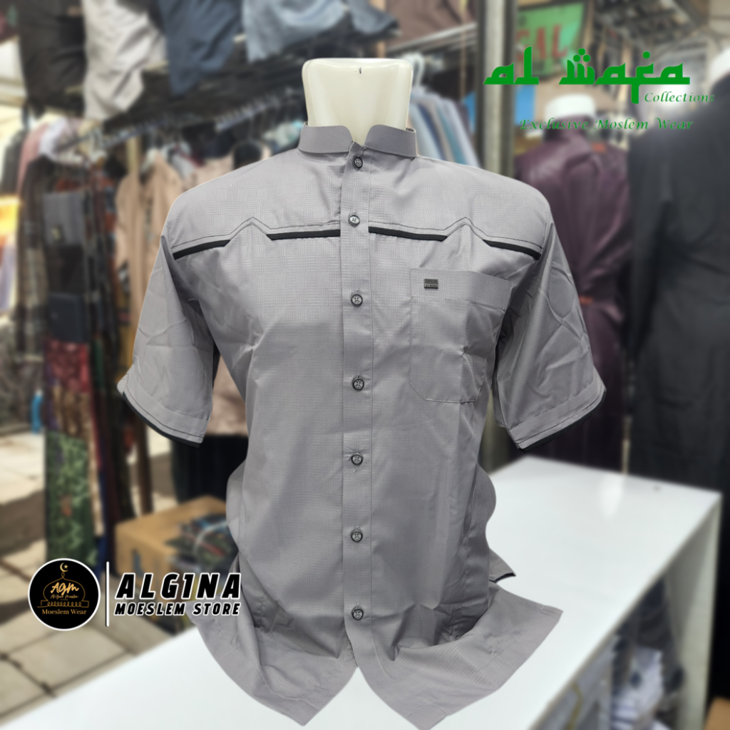 Koko Al Wafa Warna Embos Lengan Pendek| Baju Muslim Lengan Pendek Al Wafa Platinum