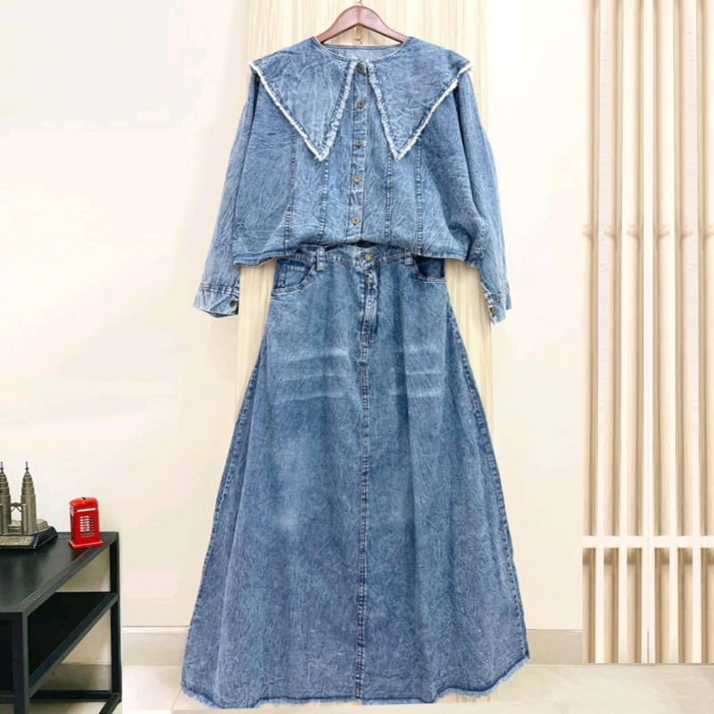 Setelan Rok Jeans, baju wanita, Baju stelan, fashion wanita, one set. One Set Rok Jeans RJST