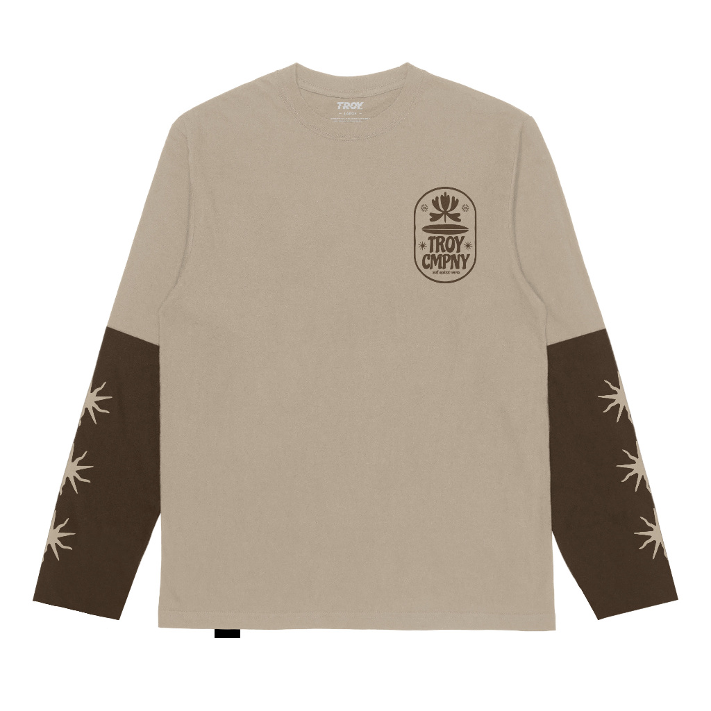 Troy Company Double Sleeve Double Layer Vintage Longsleeve Tshirt Beige Toffee Surf Against DS 3166