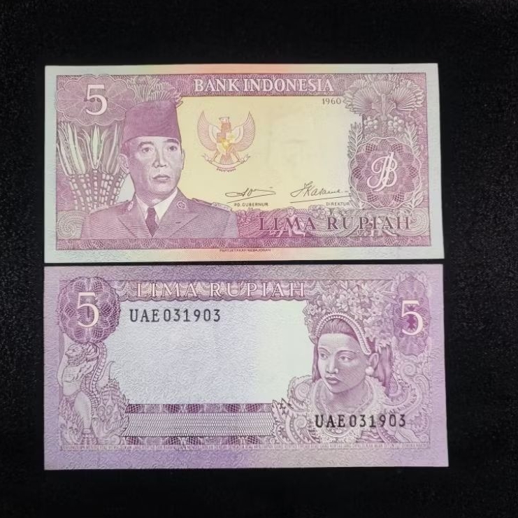 Uang Kuno Indonesia 5 Rupiah Soekarno Tahun 1960 | UNC | Gress