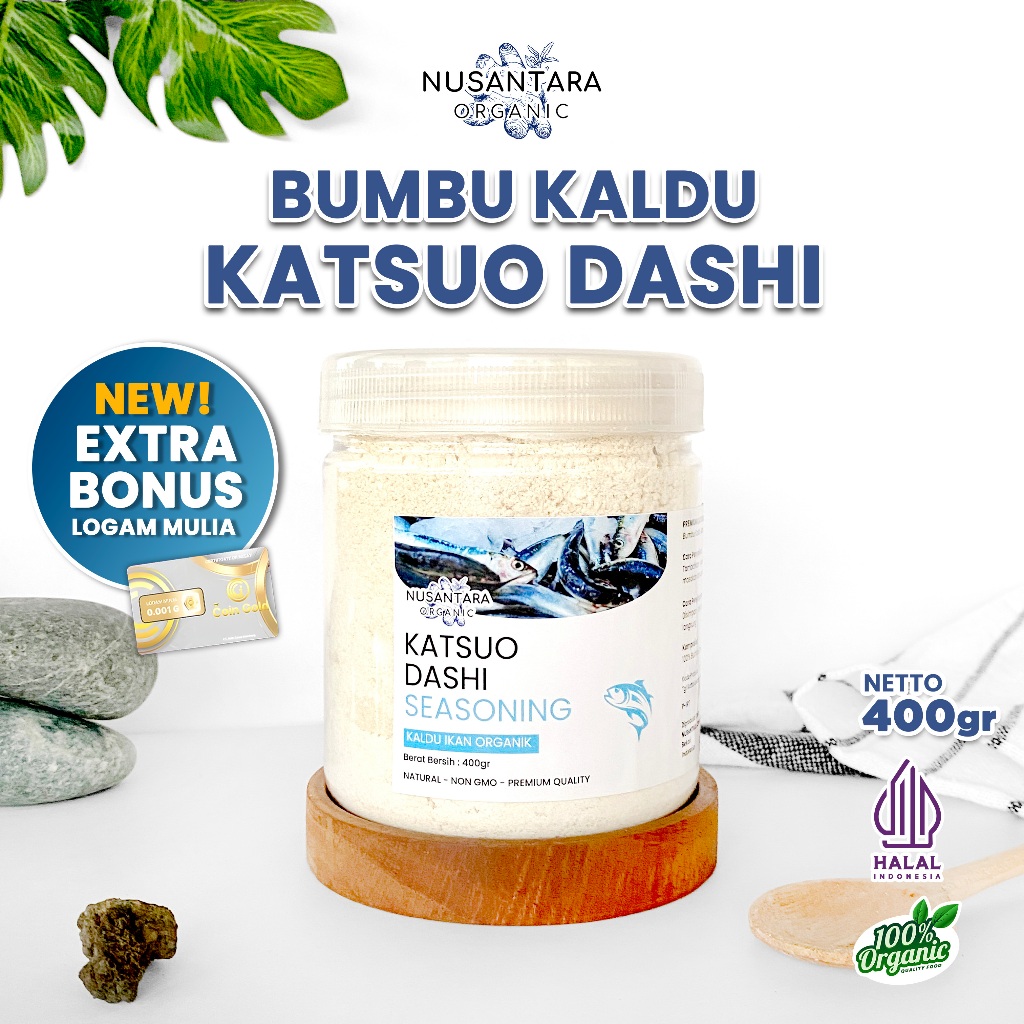 

Nusantara Organic Katsuo Dashi Kaldu Bubuk Halal Bumbu Ikan Udon Ramen Asli 400GR