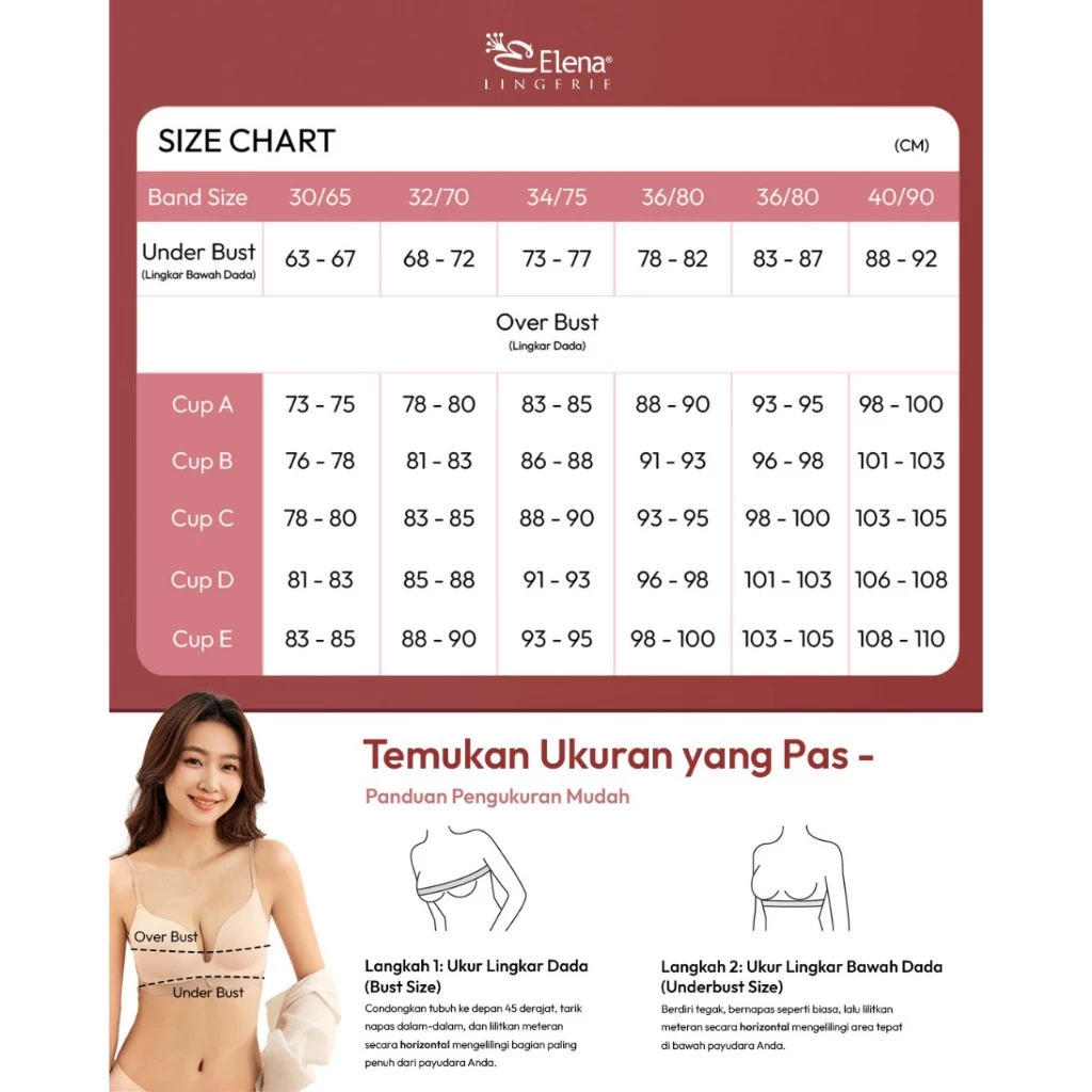 Elena E 292142 Bra Seamless Tanpa Kawat Busa Push Up Cup B Kait 4 Polos Bh 34B - 38B