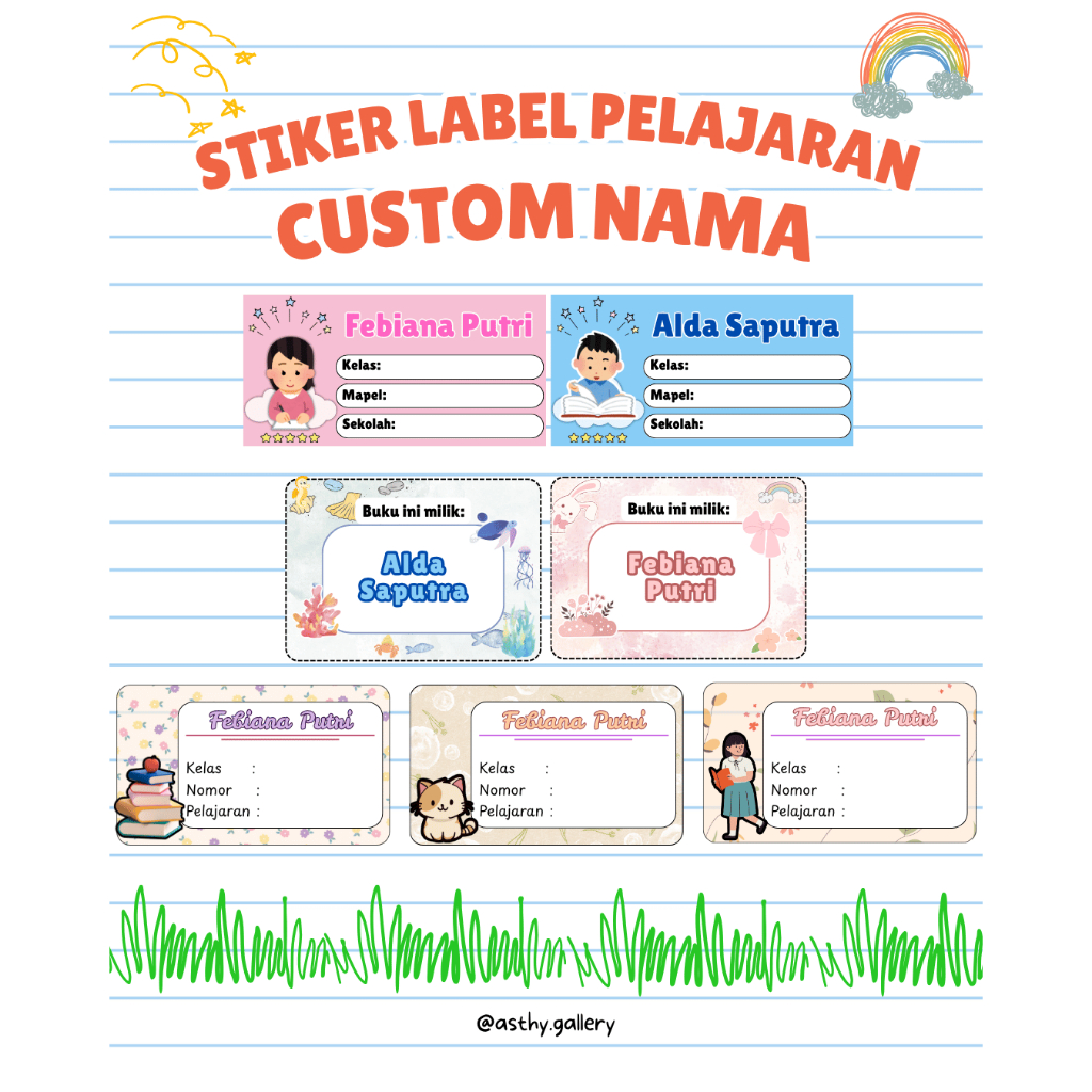 

Stiker Label Nama Buku Pelajaran Custom Nama dan Nama Sekolahan Lucu Estetik | Stiker Nama | Label Nama |