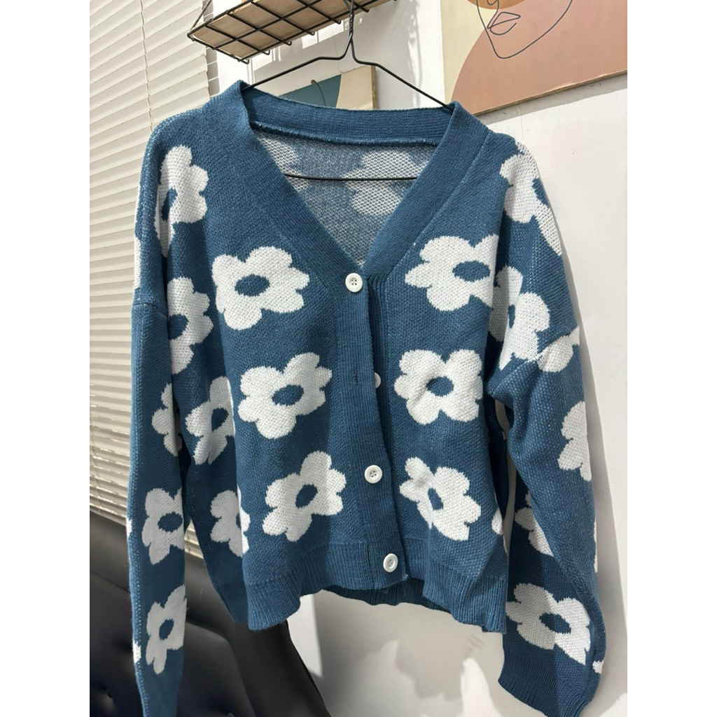 PRELOVED JAKET BUNGA WANITA BIRU DENIM