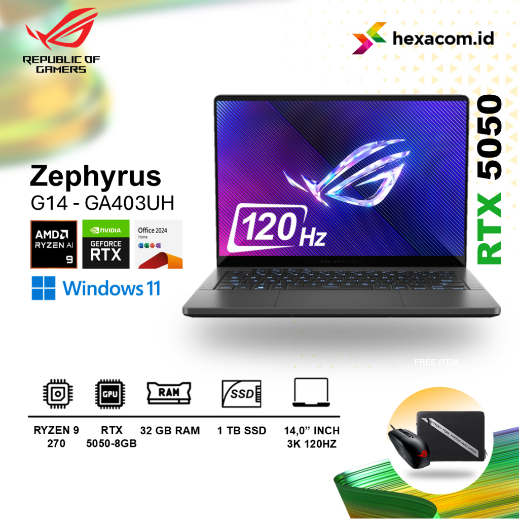 Asus ROG Zephyrus G14 GA403UH Ryzen 9-270 RTX5050 32GB 1TB SSD 14 inch WQXGA+ OLED 120HZ
