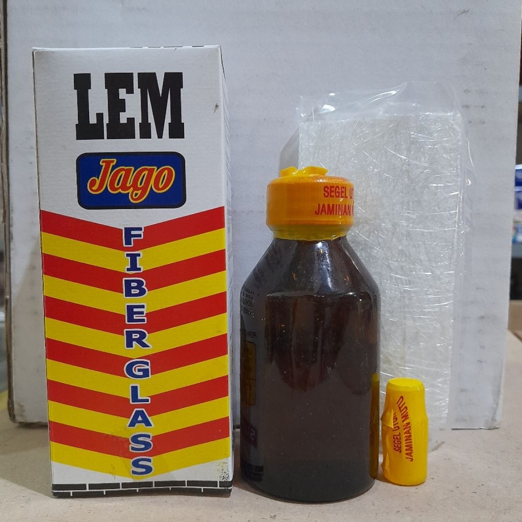 Lem fiber glass set merk JAGO, resin + katalis + kasa fiber