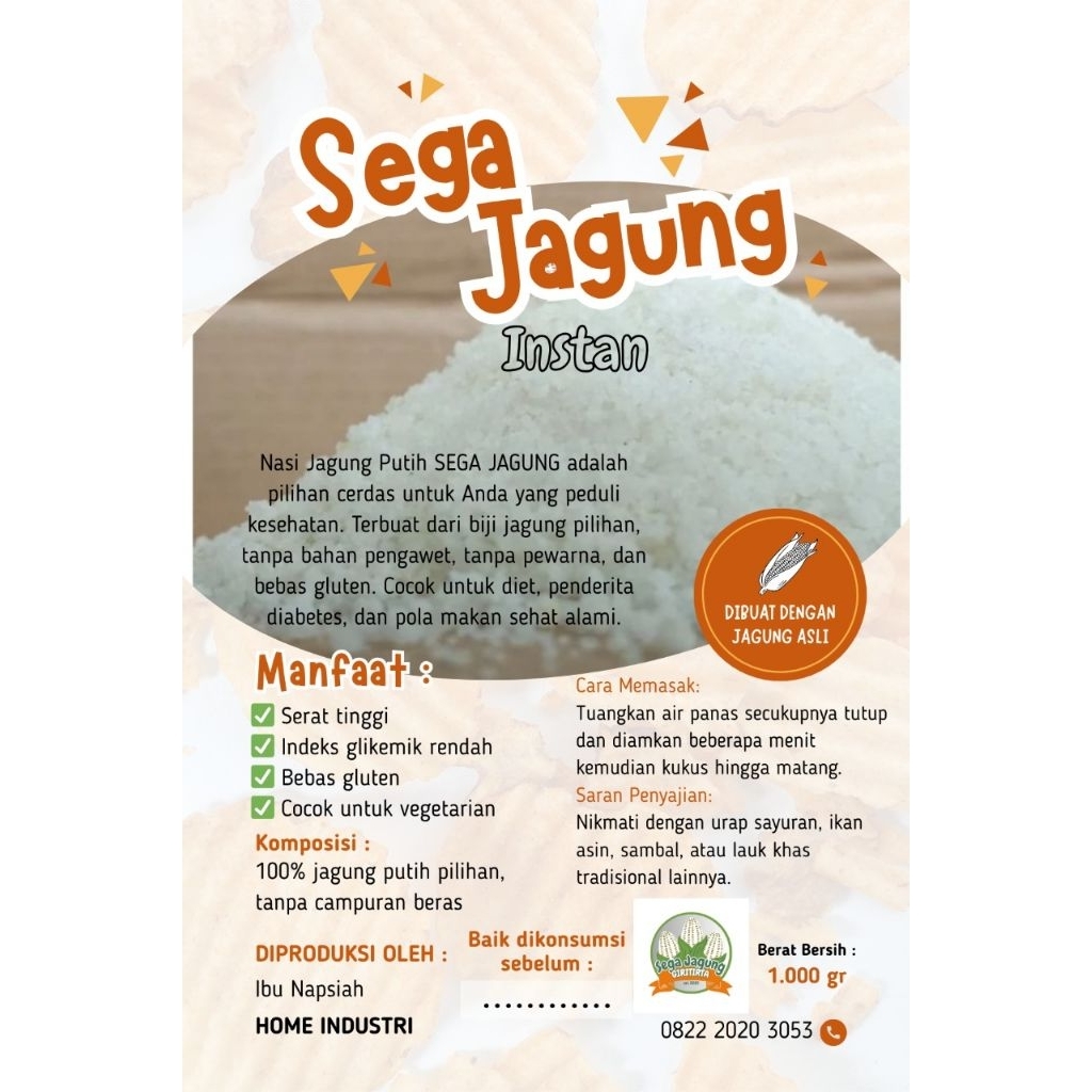 

SEGA JAGUNG INSTAN NASI JAGUNG PUTIH INSTAN