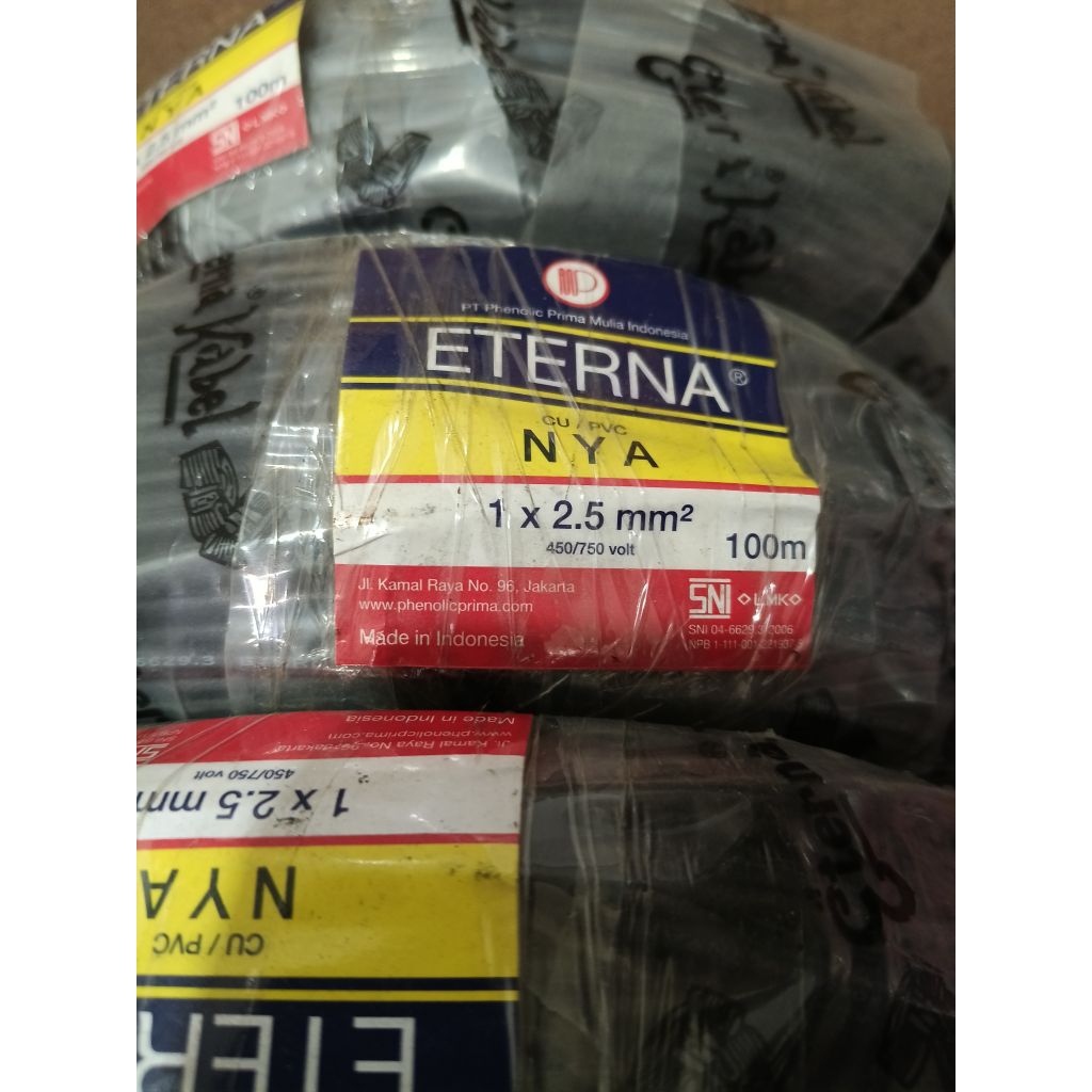 Kabel Listrik ETERNA NYA 1 x 2.5 /100 Meter Hitam Merah Tunggal / Rol