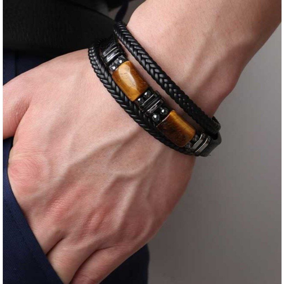 Gelang Kulit Kepang Mata Harimau /Gelang Batu Mata Harimau Gelang Kulit Tali Premium Tabs