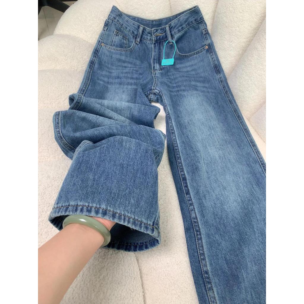 Biru Lurus Korea Celana Jeans Wanita Highwaist  Premium