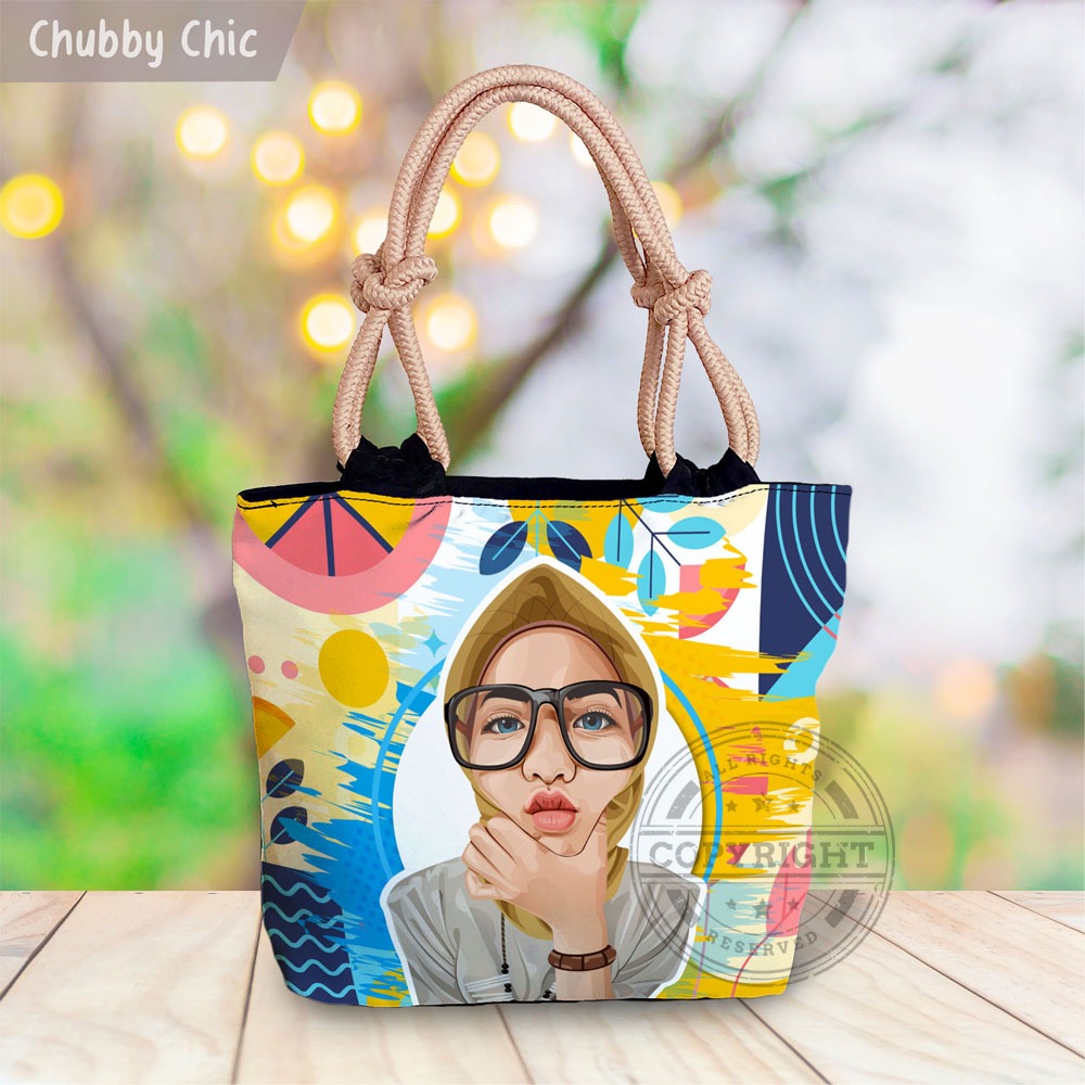 Octbags Totebag Tali Sumbu Wanita Kanvas Tebal Printing Muslimah Size Besar Variasi Warna