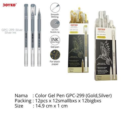 

Color Gel Pen Pulpen Pena Joyko GPC-299 Premium Color 0.5 mm (1 box / 12 pcs) - Silver Gold