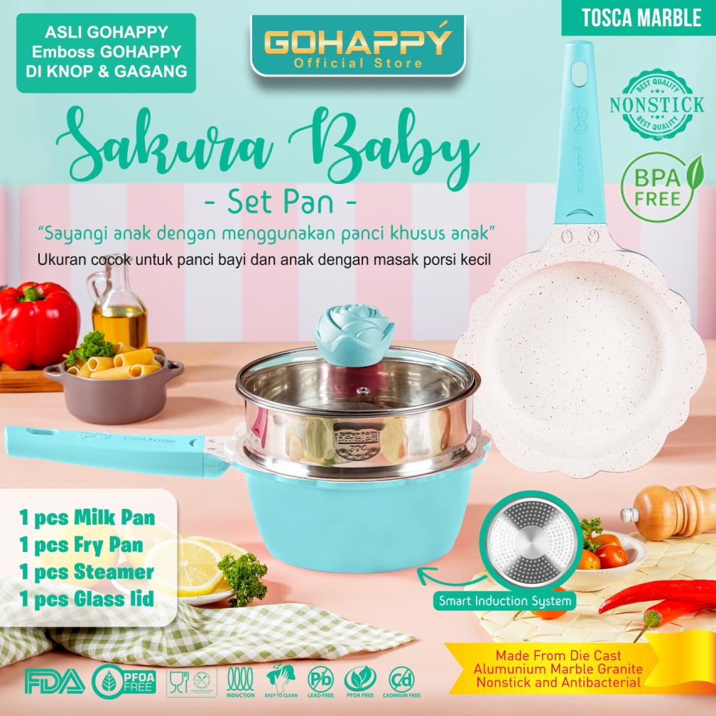 PANCI SET MPASI Bayi 16m Gohappy PREMIUM GRANITE baby cooking set DIECAST (KUAT) MURAH