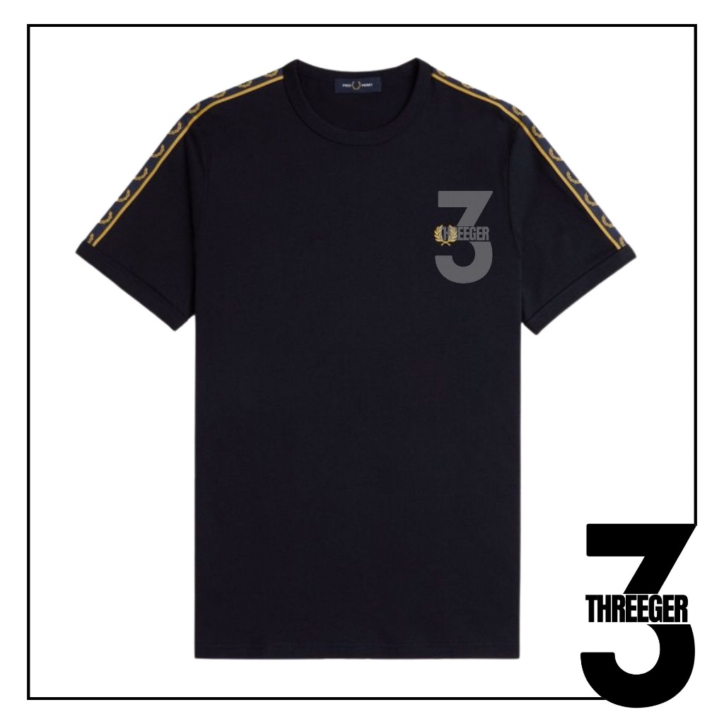 Fred Perry Contrast Honeycomb Taped Ringer Tee Navy Original / Kaos Fred Perry Original