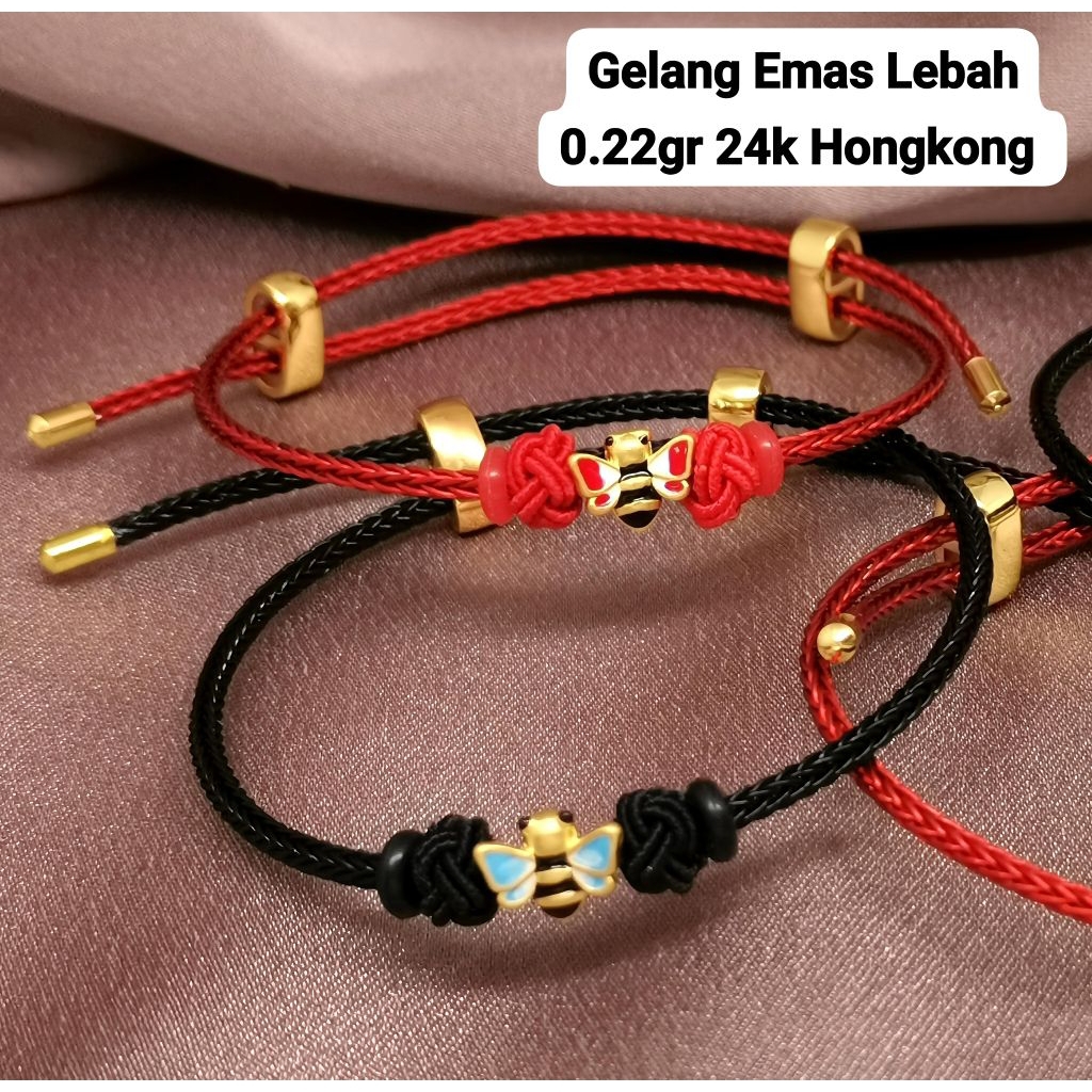 Gelang Emas Asli Lebah 24K Hongkong 999% Tali Pandora