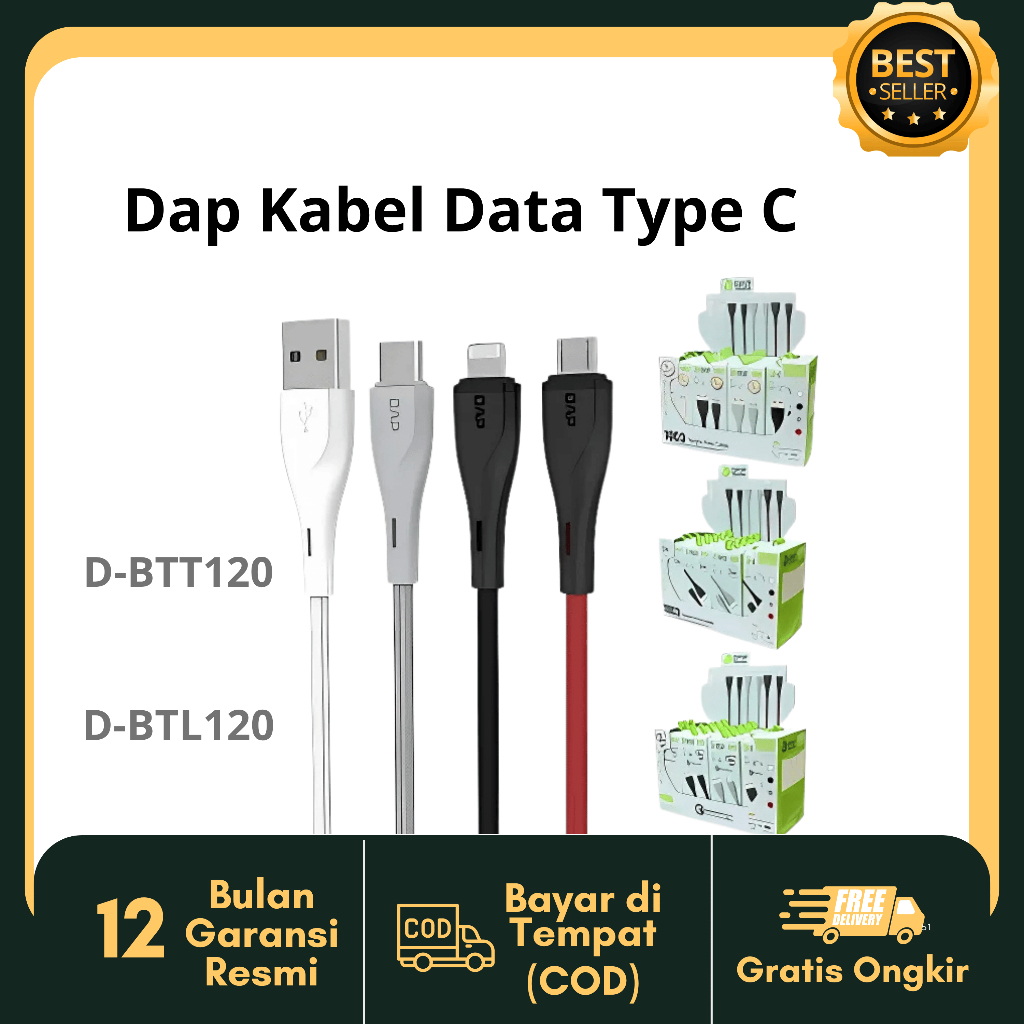 Dap Kabel Data D-BTT120 Type-C To Type-C & DAP D-BTL120 Type-C To Lightning 1.2M Original DAP
