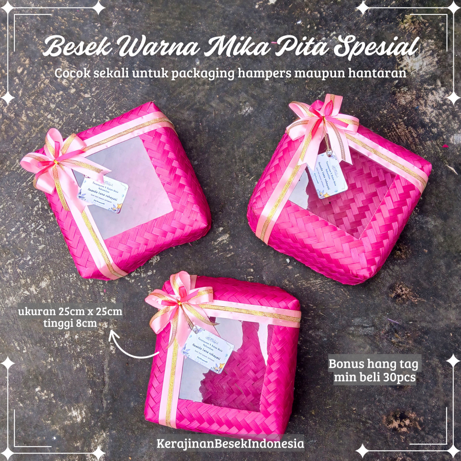 

Sepasang Besek Jinjing & tanpa jinjing Aneka Ukuran MPS warna Besek hias Box nasi Box snack Hampers Seserahan Hantaran Murah Cantik mika
