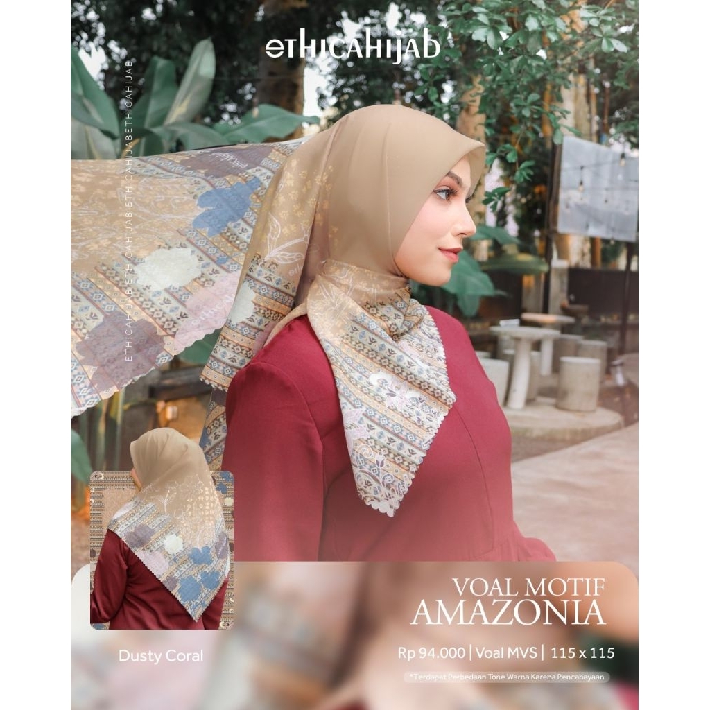 HIJAB VOAL MOTIF AMAZONIA BY ETHICA || KERUDUNG SEGI EMPAT MOTIF TERBARU