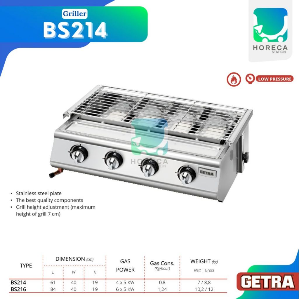 GETRA Griller S/S 4 Burner BBQ BS214 / BS-214 / BS 214