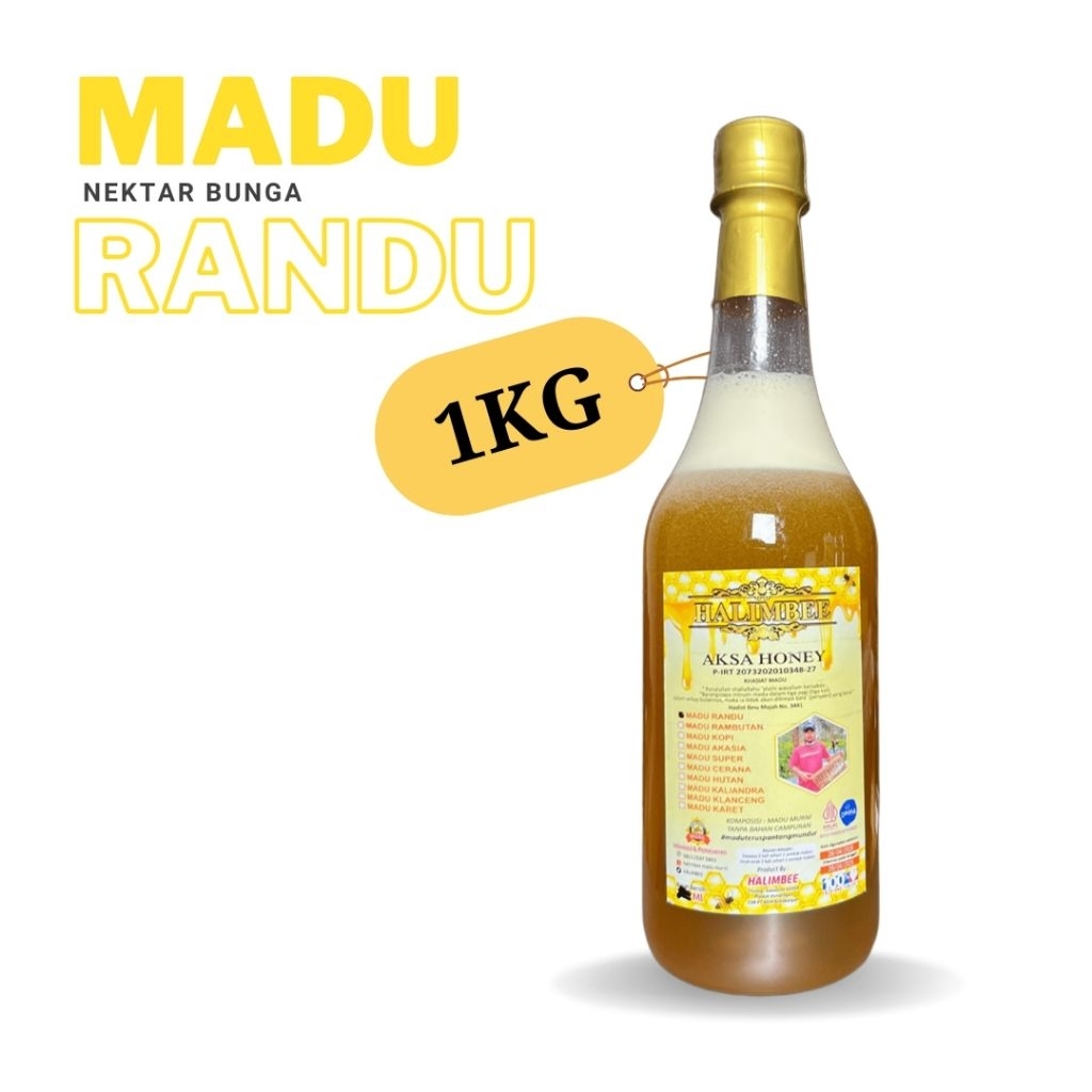 

Madu Murni Nektar Bunga Randu GRAD A Super Kemasan Botol 1kg - HALIMBEE